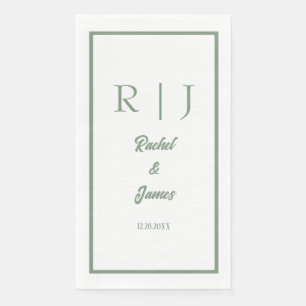 Serviette En Papier Sage Green Nom Monogramme Mariage minimal élégant