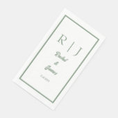 Serviette En Papier Sage Green Nom Monogramme Mariage minimal élégant (Coin)