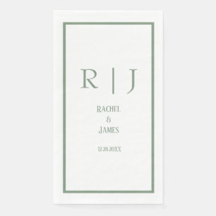 Serviette En Papier Sage Green Nom Monogramme Mariage simple et élégan