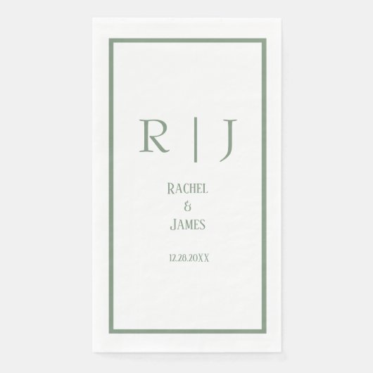 Serviette En Papier Sage Green Nom Monogramme Mariage simple et élégan (Devant)
