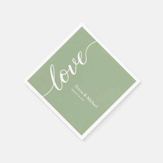 Serviette En Papier Sage green Noms personnalisés Love script Napkins (Coin)