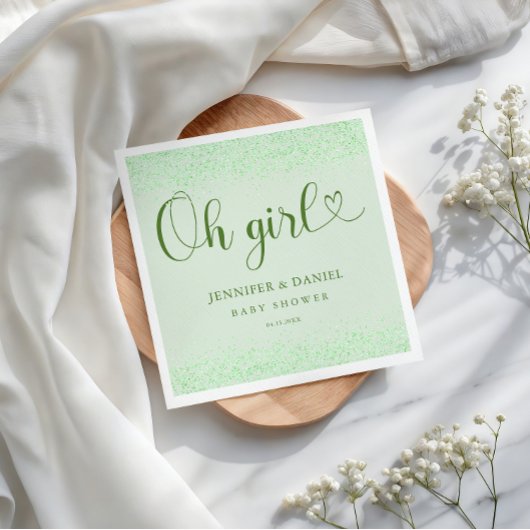 Serviette En Papier Sage Green Oh Girl Eucalyptus Confetti Script