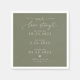 Serviette En Papier Sage Green Our Love Story Élégant Mariage de scrip