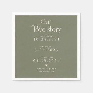 Serviette En Papier Sage Green Our Love Story Retro Mariage Napkin