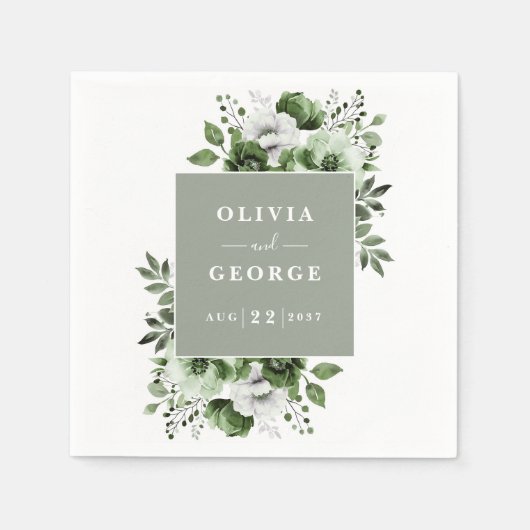 Serviette En Papier Sage Green Pays Élégant Floral Mariage Napkin (Devant)