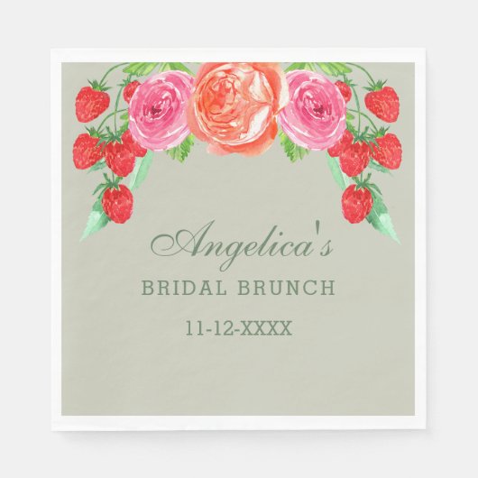 Serviette En Papier Sage Green Peach Peony Bridal Brunch (Devant)