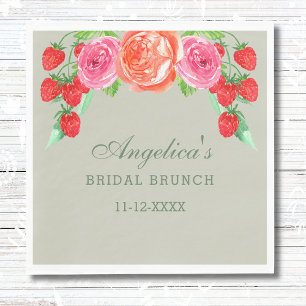 Serviette En Papier Sage Green Peach Peony Bridal Brunch