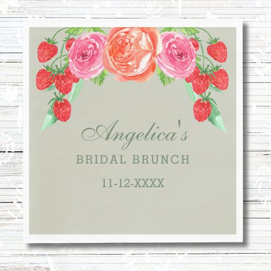 Serviette En Papier Sage Green Peach Peony Bridal Brunch