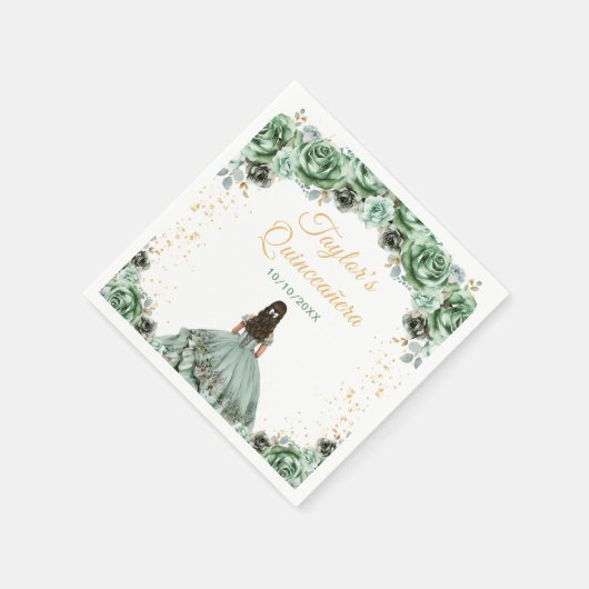 Serviette En Papier Sage Green Princesse Floral Quinceañera (Coin)