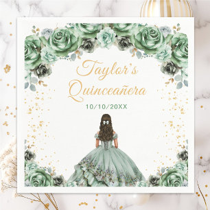 Serviette En Papier Sage Green Princesse Floral Quinceañera