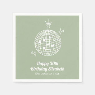 Serviette En Papier Sage Green Retro Disco Ball Anniversaire