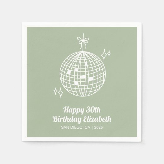 Serviette En Papier Sage Green Retro Disco Ball Anniversaire (Devant)