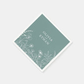 Serviette En Papier Sage Green, Rustique, Mariage Fleur sauvage servie (Coin)