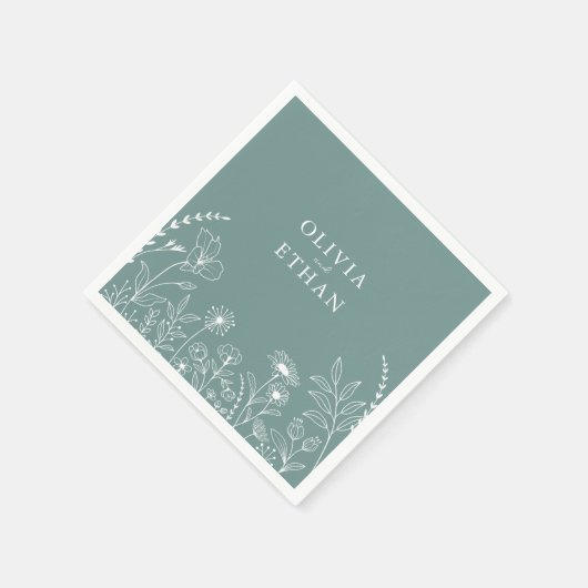 Serviette En Papier Sage Green, Rustique, Mariage Fleur sauvage servie (Coin)
