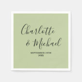 Serviette En Papier Sage Green Script Minimalist Wedding (Devant)
