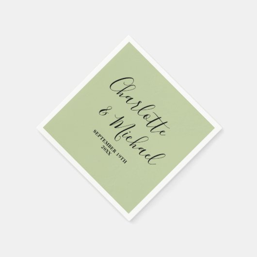 Serviette En Papier Sage Green Script Minimalist Wedding (Coin)