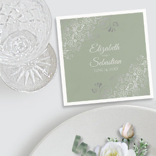 Serviette En Papier Sage Green & Silver Frills Mariage élégant