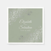 Serviette En Papier Sage Green & Silver Frills Mariage élégant (Devant)