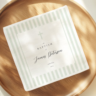 Serviette En Papier Sage Green Stripes Élégant Baptême Papier Napkin