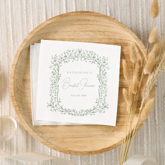 Serviette En Papier Sage Green Toile Cocktail Napkin