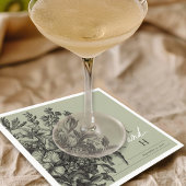 Serviette En Papier Sage Green Vintage Floral Monogram Wedding