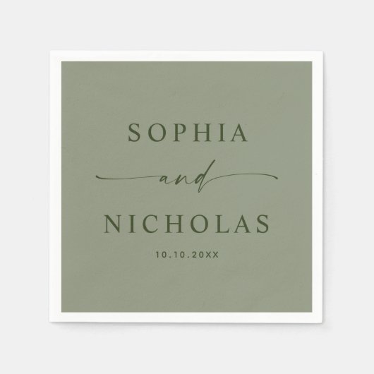 Serviette En Papier Sage Green Wedding | Elegant Minimalist Spring (Devant)