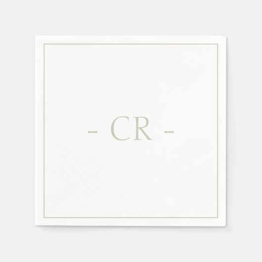 Serviette En Papier Sage Green & White Couple Initiales Monogramme (Devant)