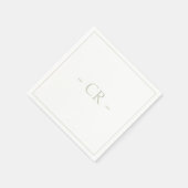 Serviette En Papier Sage Green & White Couple Initiales Monogramme (Coin)
