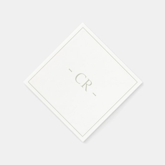 Serviette En Papier Sage Green & White Couple Initiales Monogramme (Coin)