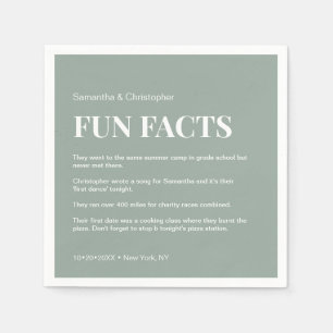 Serviette En Papier Sage Green white Custom fun fact list Mariage