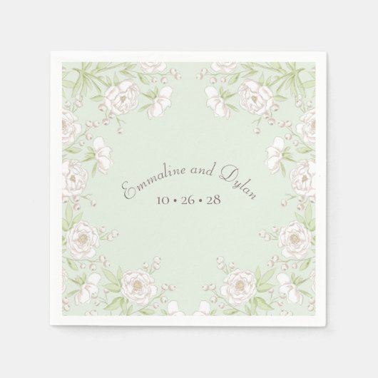 Serviette En Papier Sage Green White Rose Wedding (Devant)