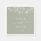Serviette En Papier Sage Green Wildflower Monogram Wedding Napkins (Devant)