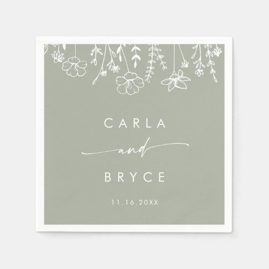 Serviette En Papier Sage Green Wildflower Monogram Wedding Napkins (Devant)