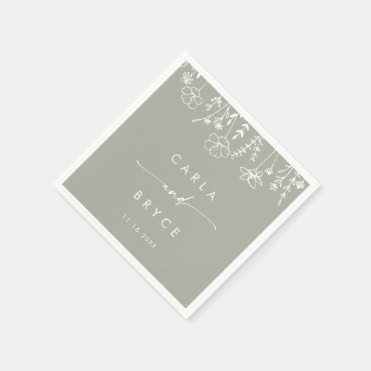 Serviette En Papier Sage Green Wildflower Monogram Wedding Napkins (Coin)