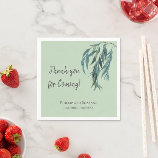 Serviette En Papier Sage Green Willow Branch Mariage botanique Thème (En situation)
