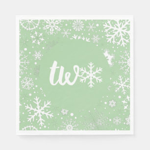 Serviette En Papier Sage Green Winter Deuxième Flocon de neige