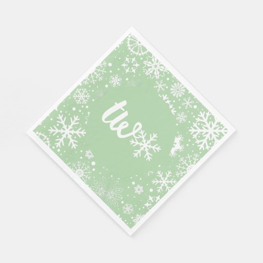 Serviette En Papier Sage Green Winter Deuxième Flocon de neige (Coin)