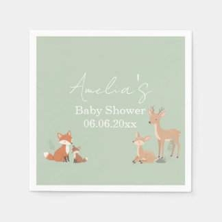 Serviette En Papier Sage Green Woodland Animal Baby Shower 
