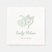 Serviette En Papier Sage Hand Drawn Hearts Monogram Whimsical Wedding (Devant)