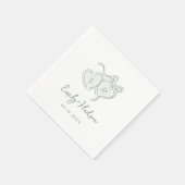Serviette En Papier Sage Hand Drawn Hearts Monogram Whimsical Wedding (Coin)