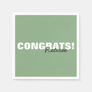 Serviette En Papier Sage moderne Typographie verte Congrats Retraite