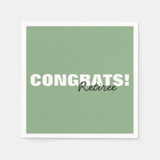 Serviette En Papier Sage moderne Typographie verte Congrats Retraite (Devant)