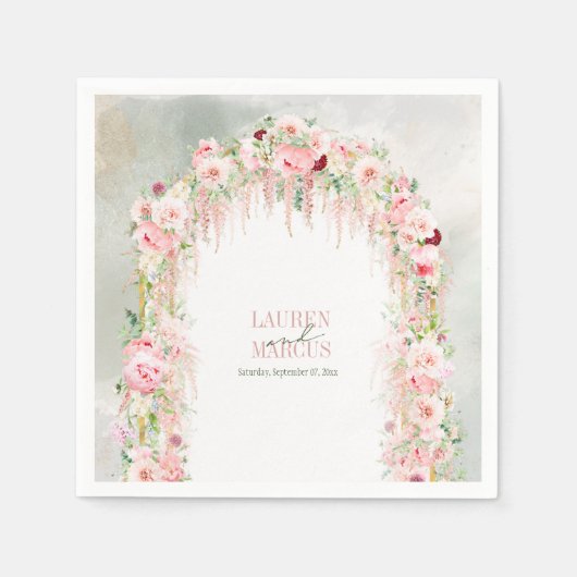 Serviette En Papier Sage Rustique Vert & Arche Florale Rose (Devant)