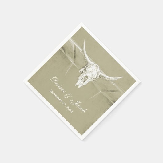 Serviette En Papier Sage rustique Vert Blanc Vache Occidentale Crâne (Coin)