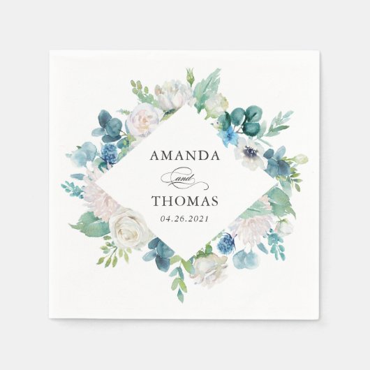 Serviette En Papier Sage Vert Bleu Blanc Pastel Floral Mariage (Devant)