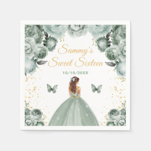 Serviette En Papier Sage Vert Brown Cheveux Princesse Sweet sixteen