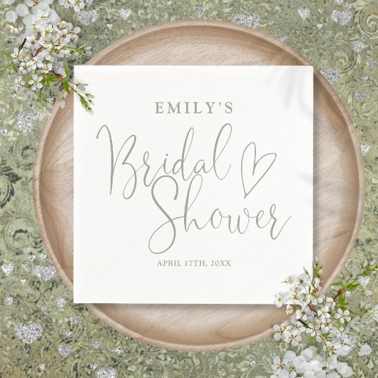 Serviette En Papier Sage Vert Calligraphie Mariage