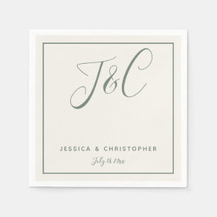 Serviette En Papier Sage Vert Élégant Monogramme Minimaliste Initiales
