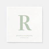 Serviette En Papier Sage vert et blanc Mariage Monogramme moderne (Devant)