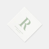 Serviette En Papier Sage vert et blanc Mariage Monogramme moderne (Coin)